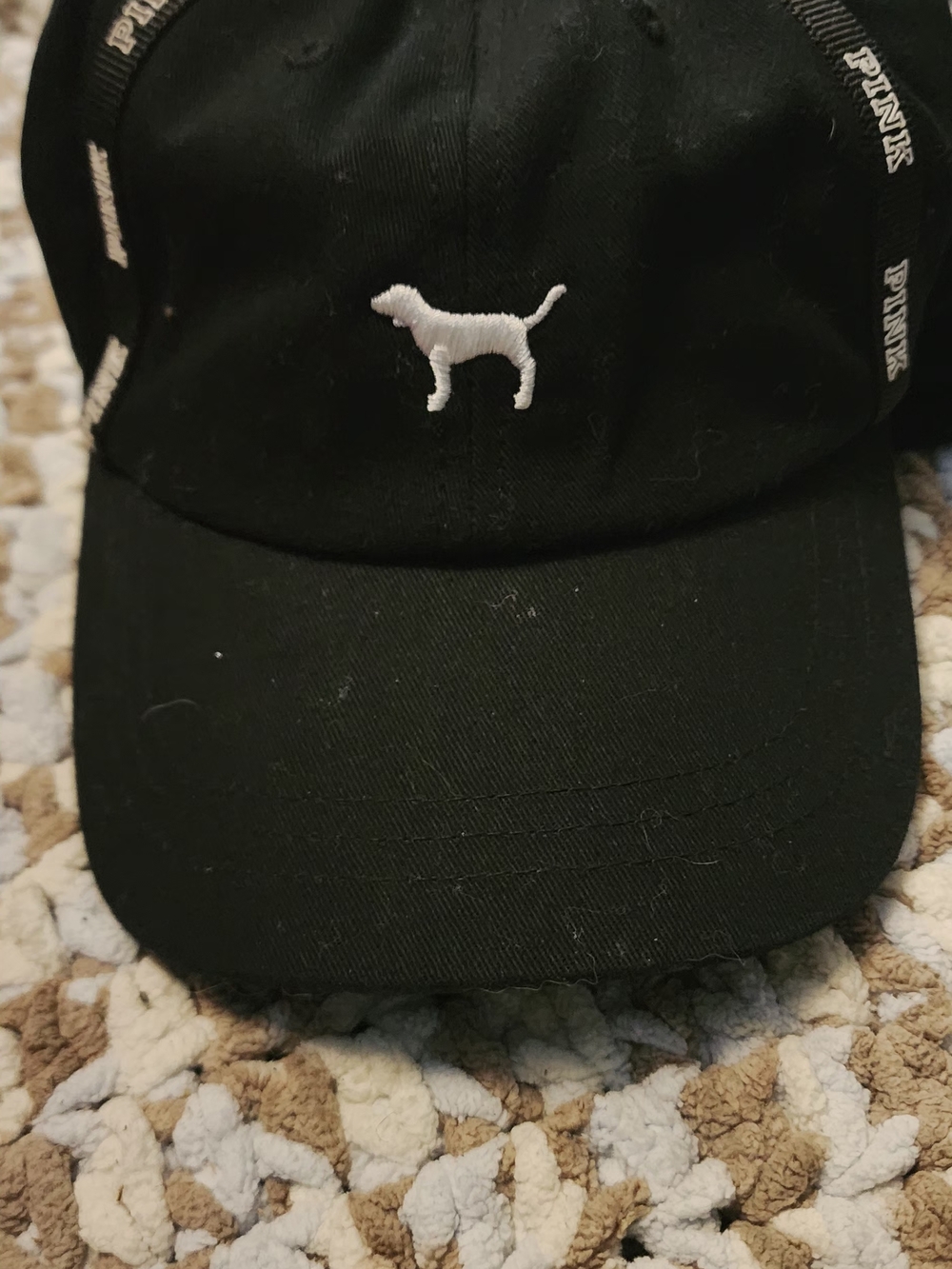 PINK Victoria's Secret Black Cap with White Dog Embroidery